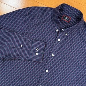 UNTUCKit Salamino-WF Navy Red Plaid Wrinkle Free Slim Fit Shirt Large 41268